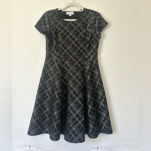 Elle Black Fit & Flare Dress – Shimmer Crosshatch – Petite Medium